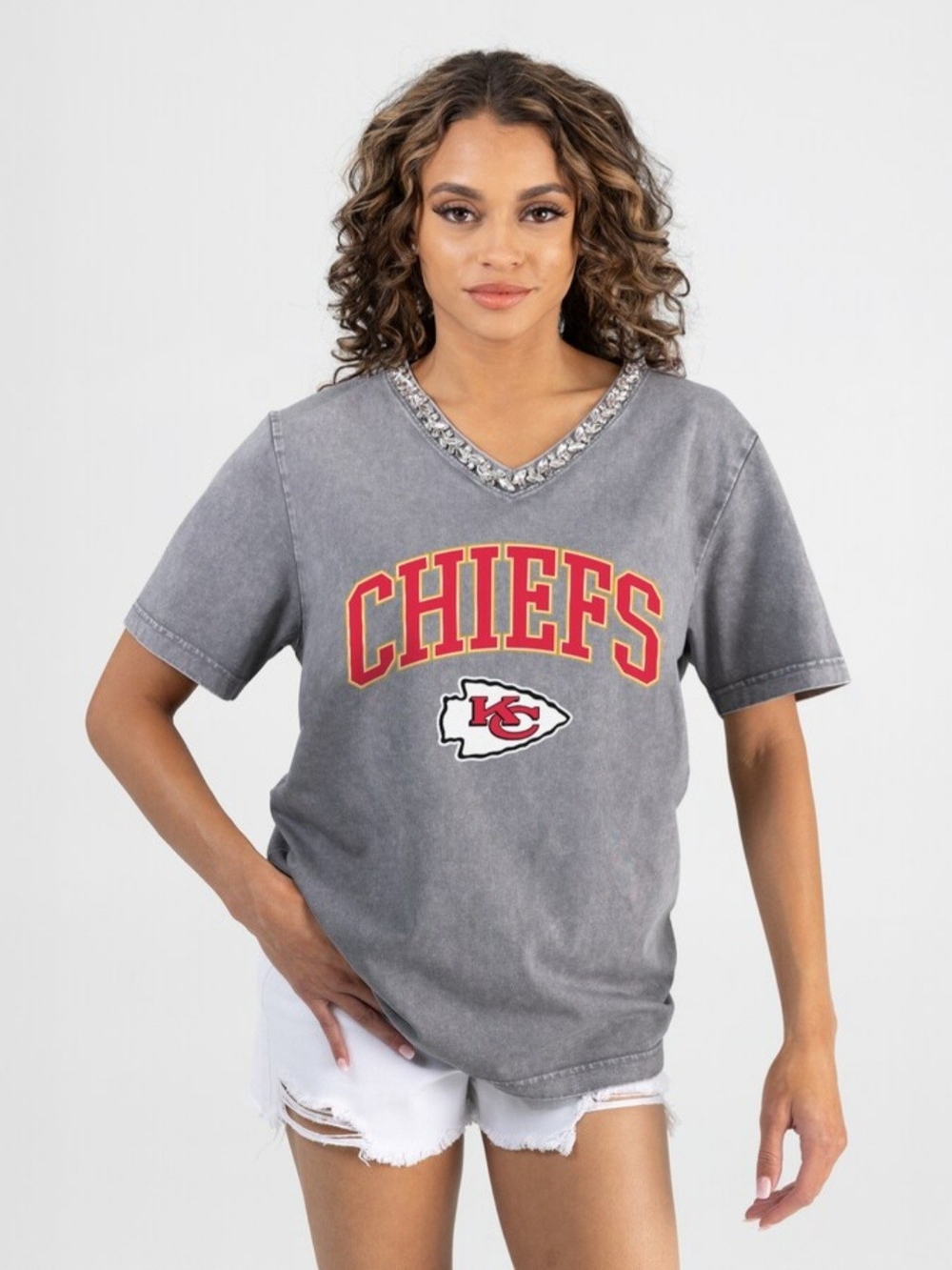Gameday Couture NFL Kansas City Chiefs Short Sleeve Tee with Embellished V-Neck